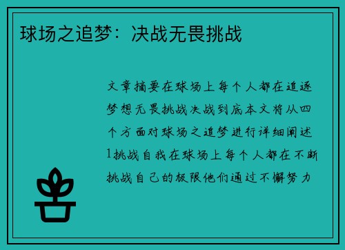 球场之追梦：决战无畏挑战
